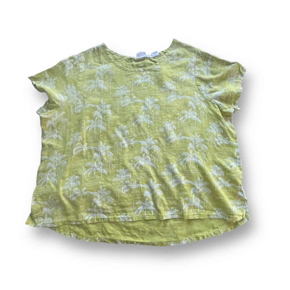 C&C California Spring Green/White Floral Print Linen Blouse Women's Size 2X